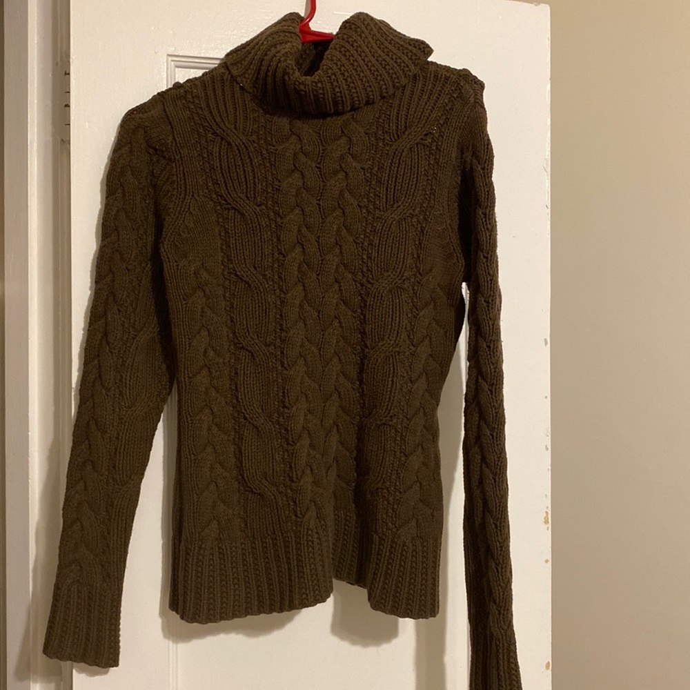 Banana Republic Olive Cable Knit Turtleneck Sweater